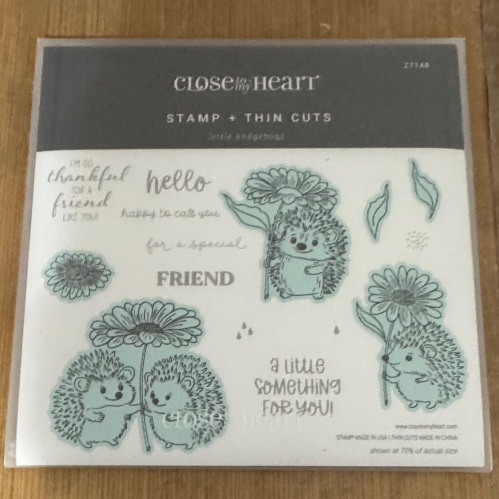 Close to My Heart Hedgehog Stamp & Thin Cuts Set - Teal Accented